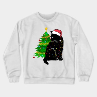 Black Cat christmas light tshirt funny cat lover christmas Crewneck Sweatshirt